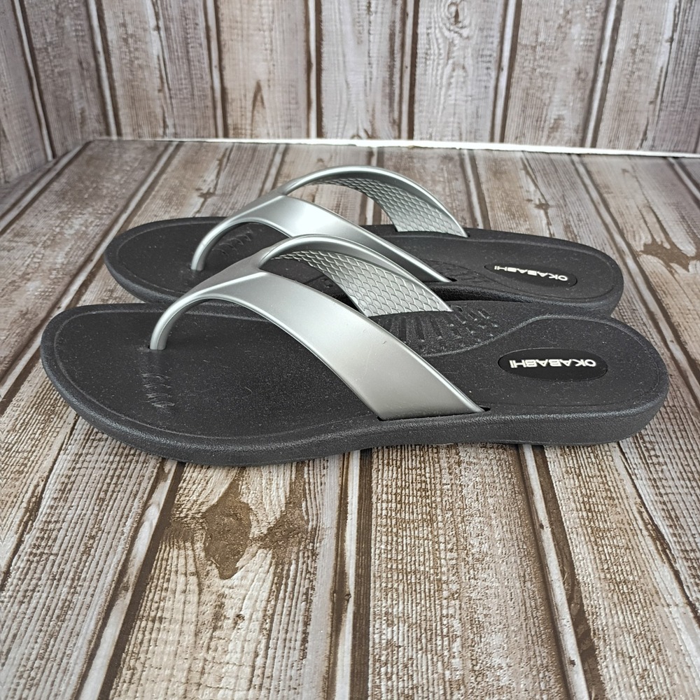 Okabashi Womens Indigo Flip Flops Black Silver Comfort Thong Sandals Size M 7-8 - Picture 2 of 6